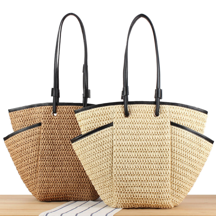Braided Beach Bag with Elegant Leather Accent Bowlift