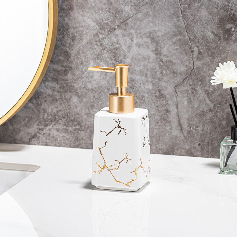 Luxury marble-effect ceramic soap dispenser with gold pump Bowlift