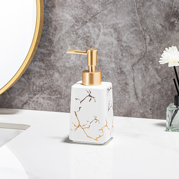 Luxury marble-effect ceramic soap dispenser with gold pump Bowlift