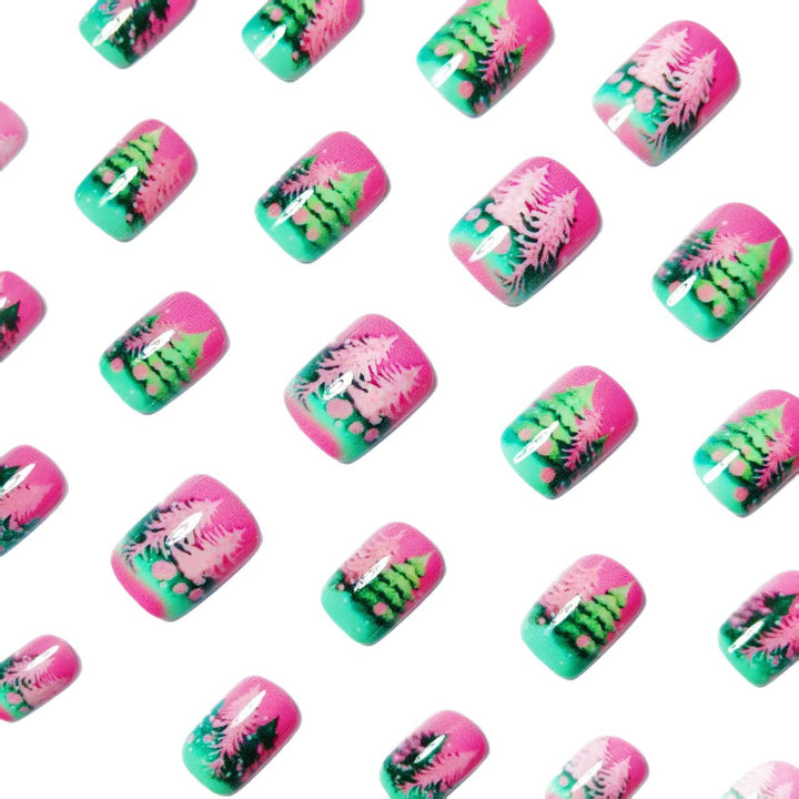 Artificial nails with festive Christmas tree design Bowlift