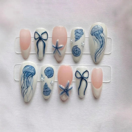 Artistic Jellyfish-Themed Press-On Nails Bowlift