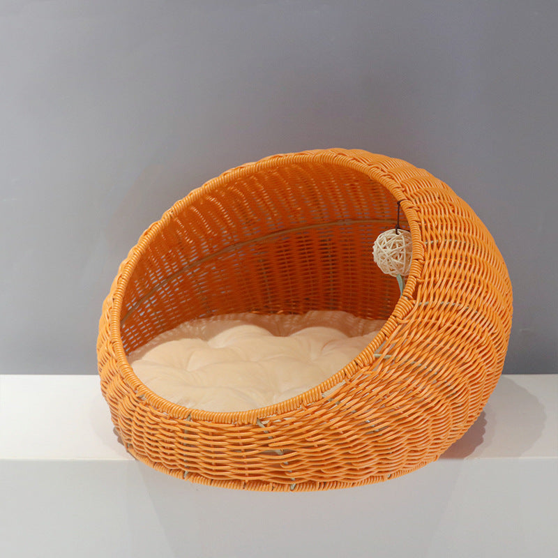 Cozy cat bed made of woven natural material Bowlift