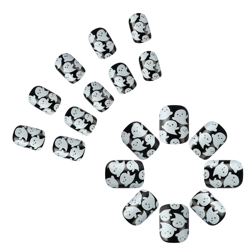 Glow-in-the-Dark Ghost-Themed Press-On Nail Art Bowlift