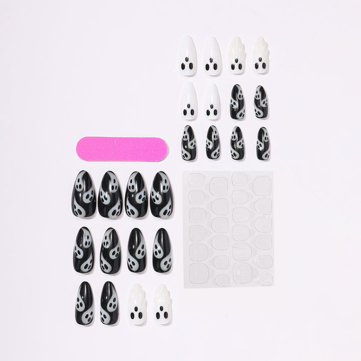 Halloween-Themed Press-On Nail Set with Ghost Designs Bowlift