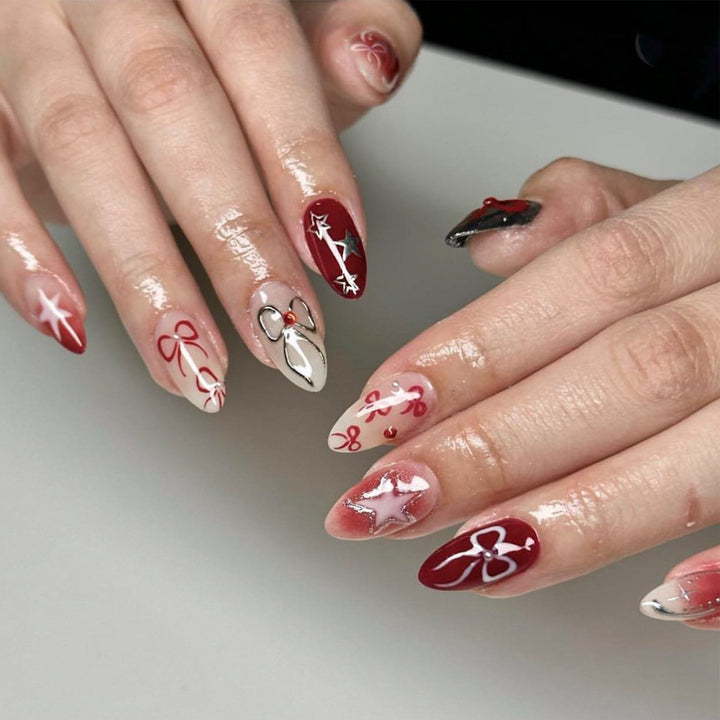 Artistic Nail Extensions with Festive Design Bowlift