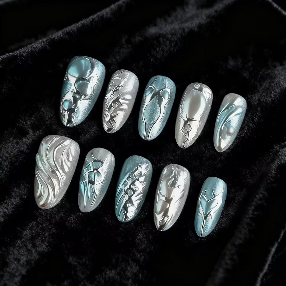 Artistic Metallic Press-On Nail Set Bowlift