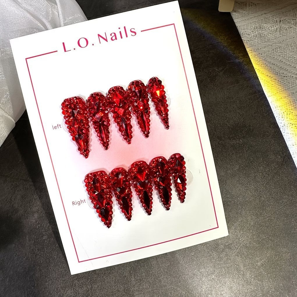 Rhinestone-Embellished Stiletto Nail Extensions Bowlift