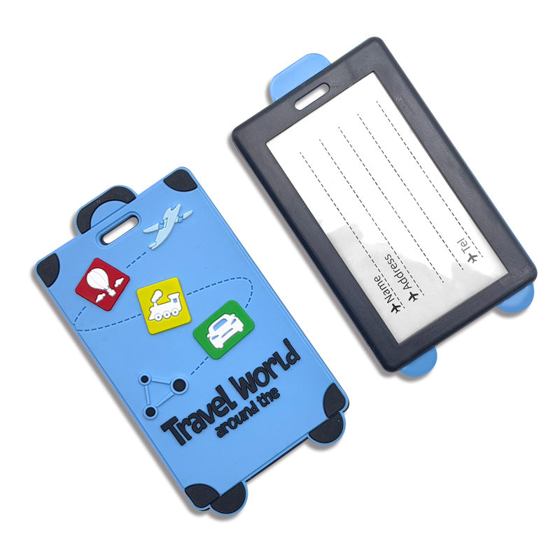 playful silicone luggage tag with clear ID window and embossed travel icons Bowlift
