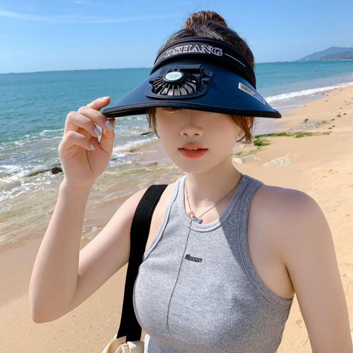 Sun protection visor with quiet rechargeable mini fan and adjustable neoprene seat Bowlift