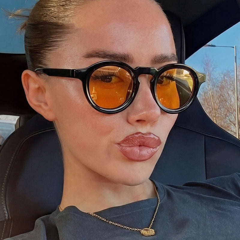 Women's fashionable round sunglasses with transparent frame and UV protection Bowlift