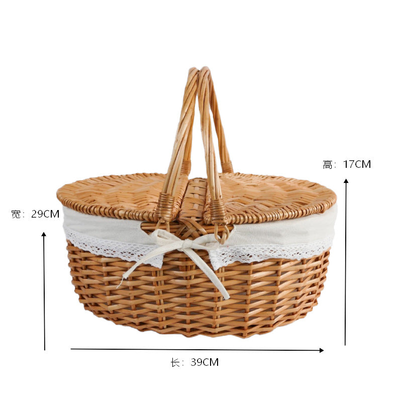 Women braided picnic basket with romantic gingham lining Bowlift