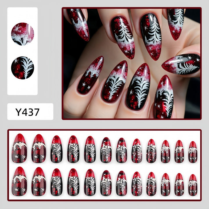 Artificial nails in elegant winter design with 3D Christmas tree motifs Bowlift