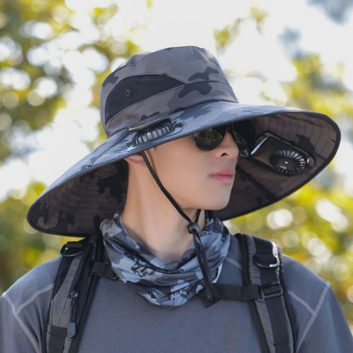 tactical fishing hat with wide brim, mesh ventilation and adjustable chin strap Bowlift