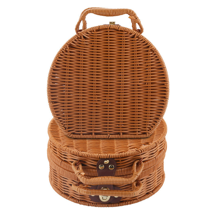 Women Round Wicker Handbag Bowlift