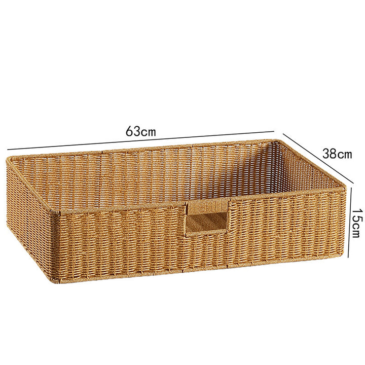 Large Handwoven Rectangular Storage Basket with Cutout Handles Bowlift