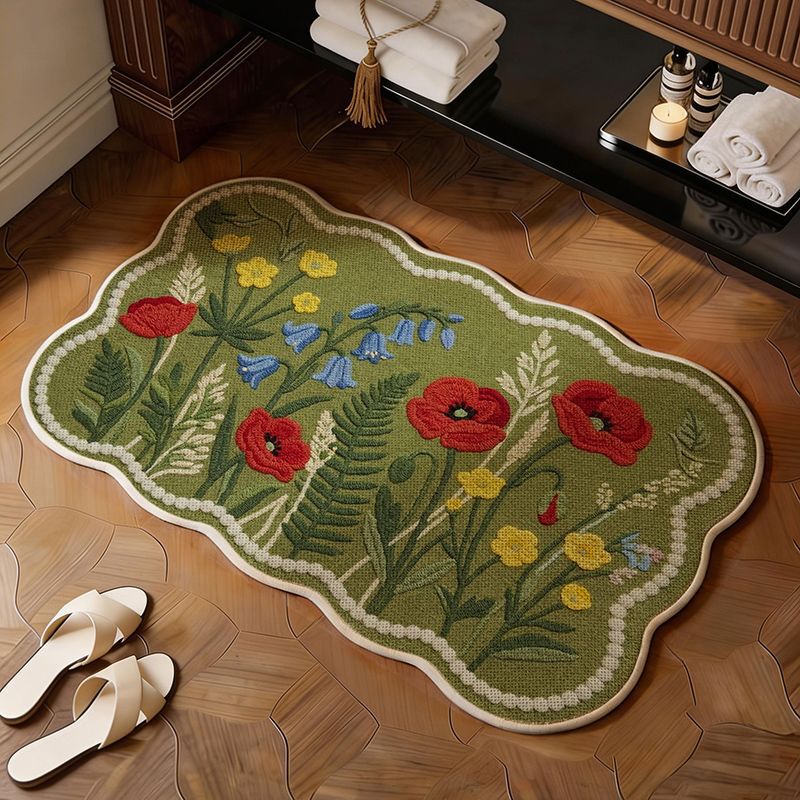 Embroidered Floral Bath Mat