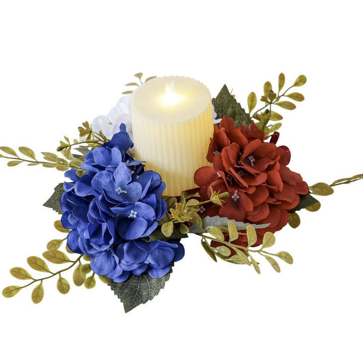 Unisex decorative candle plate with glass candle holder and artificial hydrangeas in country house style Bowlift
