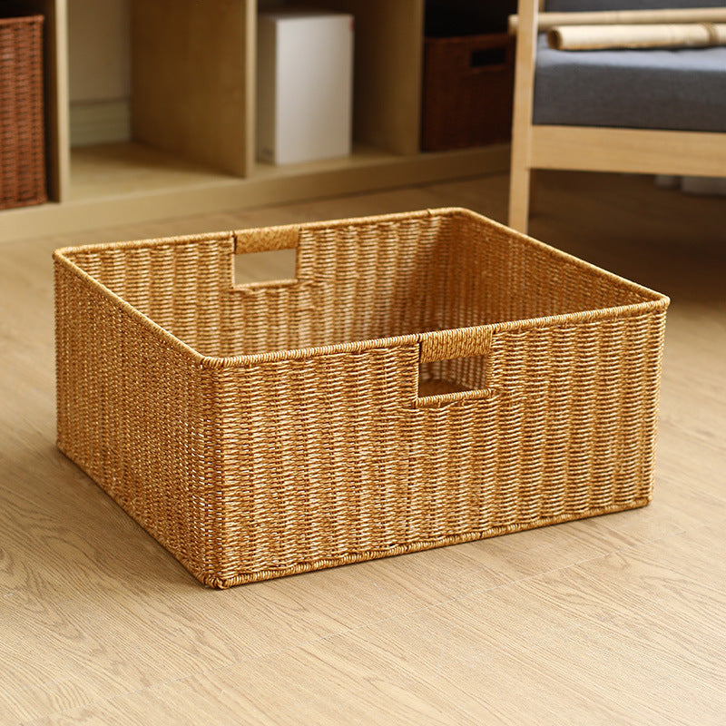 Large Handwoven Rectangular Storage Basket with Cutout Handles Bowlift