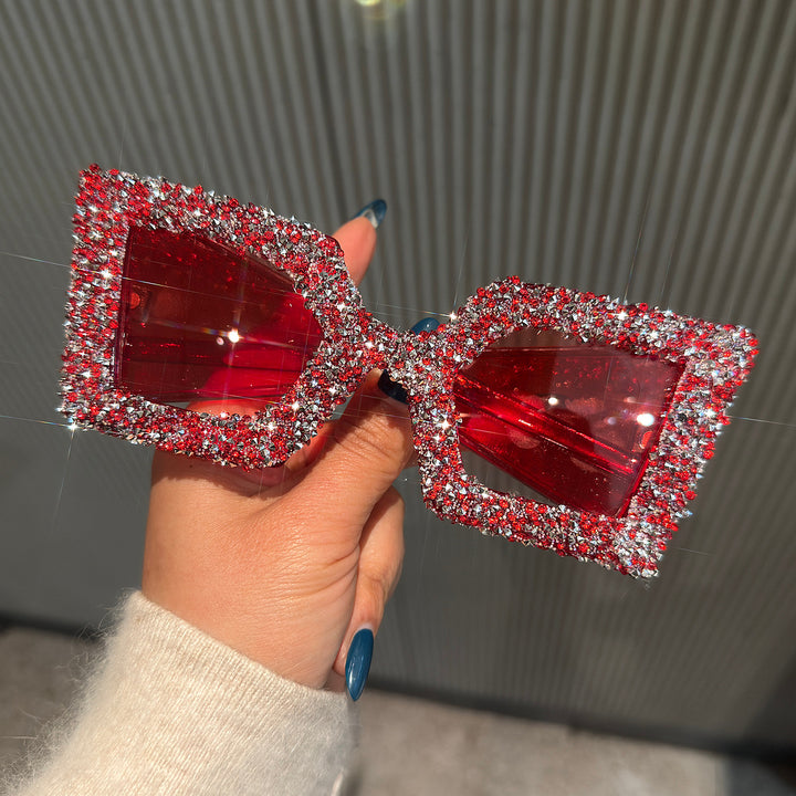 Ladies Glamorous Statement Sunglasses with Rhinestone-Embellished Frame Bowlift