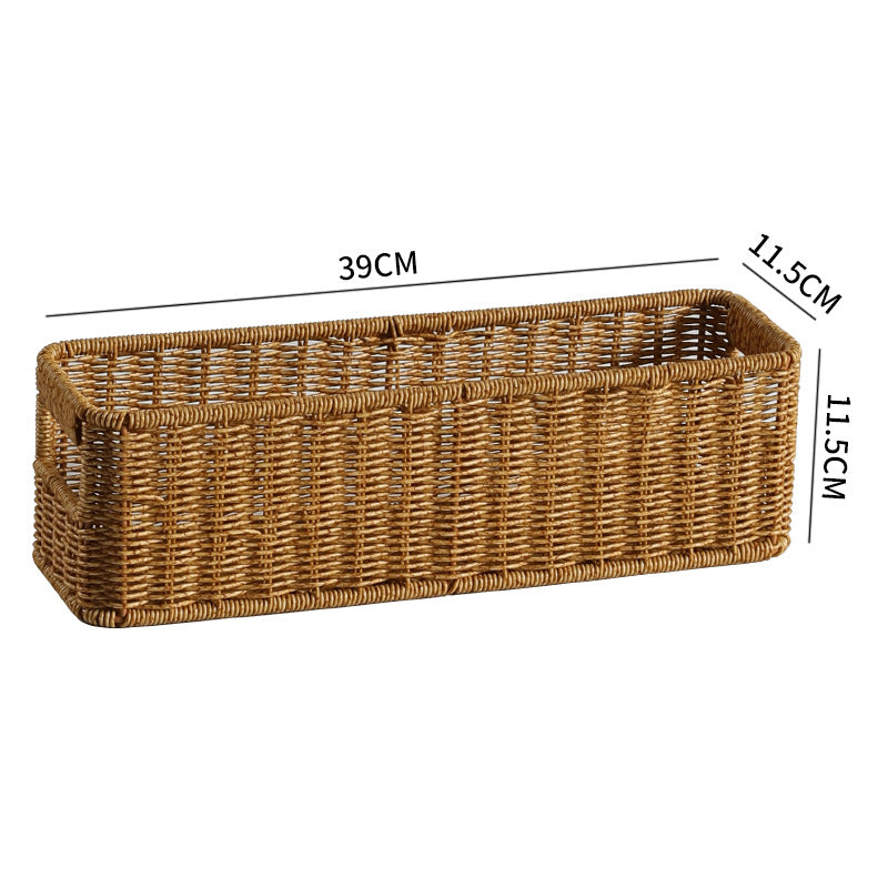 Handwoven Rectangular Storage Bin with Cutout Handles Bowlift