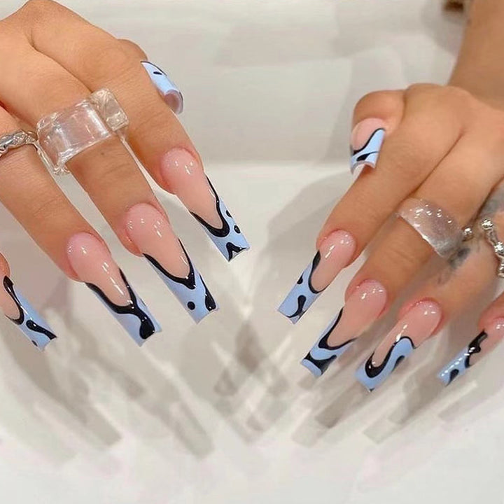 Artful Nail Extensions with Abstract Wave Pattern Bowlift