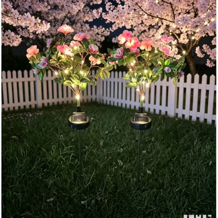 Solar-Powered Realistic Camellia Floral Garden Stake Lights With Adjustable LED Heads And Stainless Steel Spike Bowlift