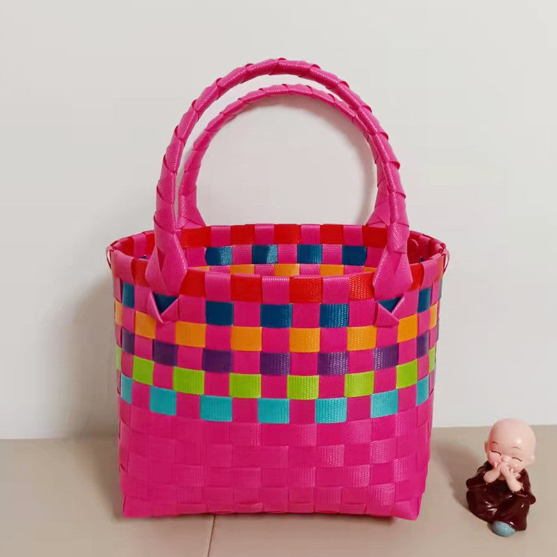 Handmade Basket Bag In Checked Design Bowlift