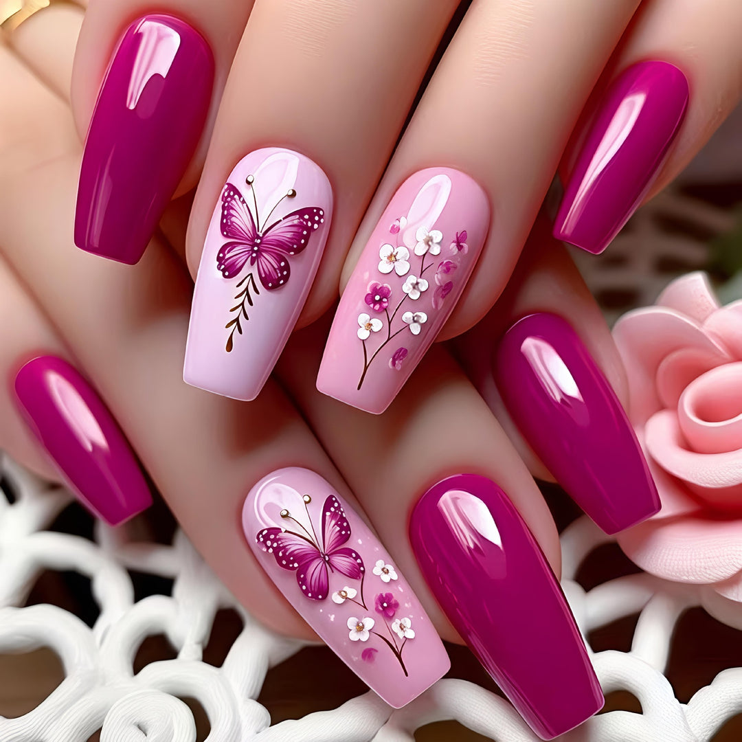 Glittering artificial nails with butterfly motif Bowlift