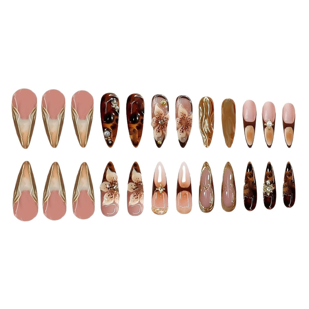 Artistic Floral Accent Press-On Nail Set Bowlift