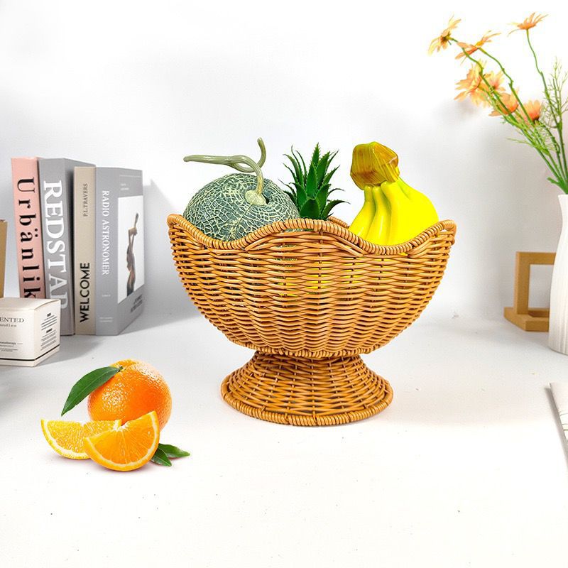 Unisex Rattan Fruit Bowl with Elegant Wave Lines Bowlift