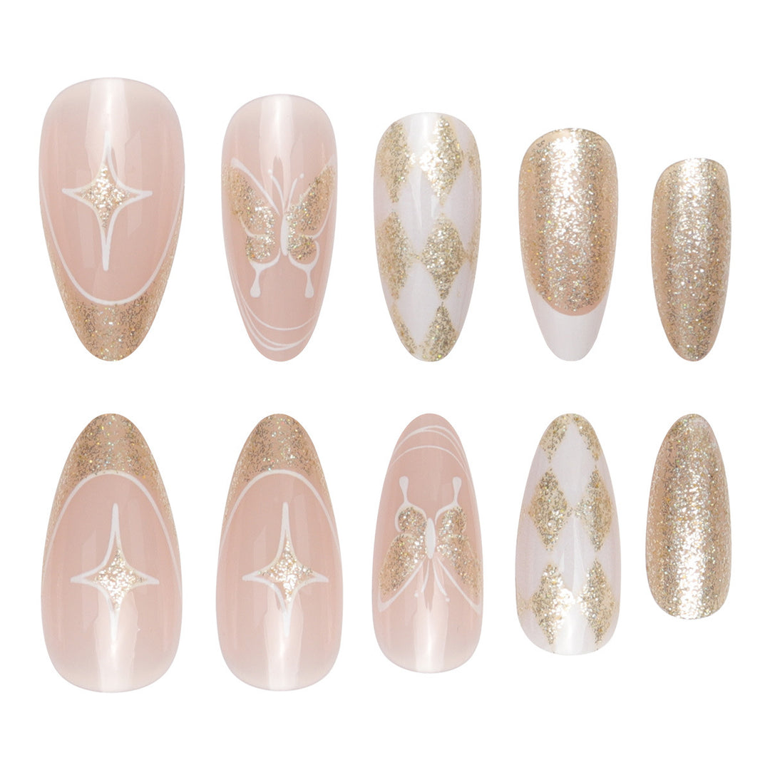 Glamorous Stiletto Press-On Nails with Glitter and Decorative Accents Bowlift