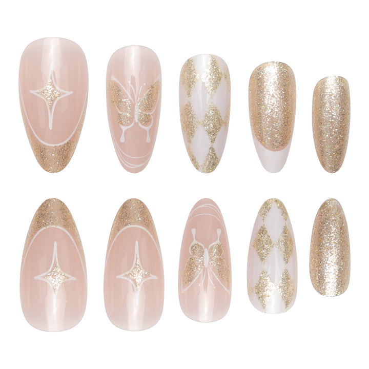 Glamorous Stiletto Press-On Nails with Glitter and Decorative Accents Bowlift