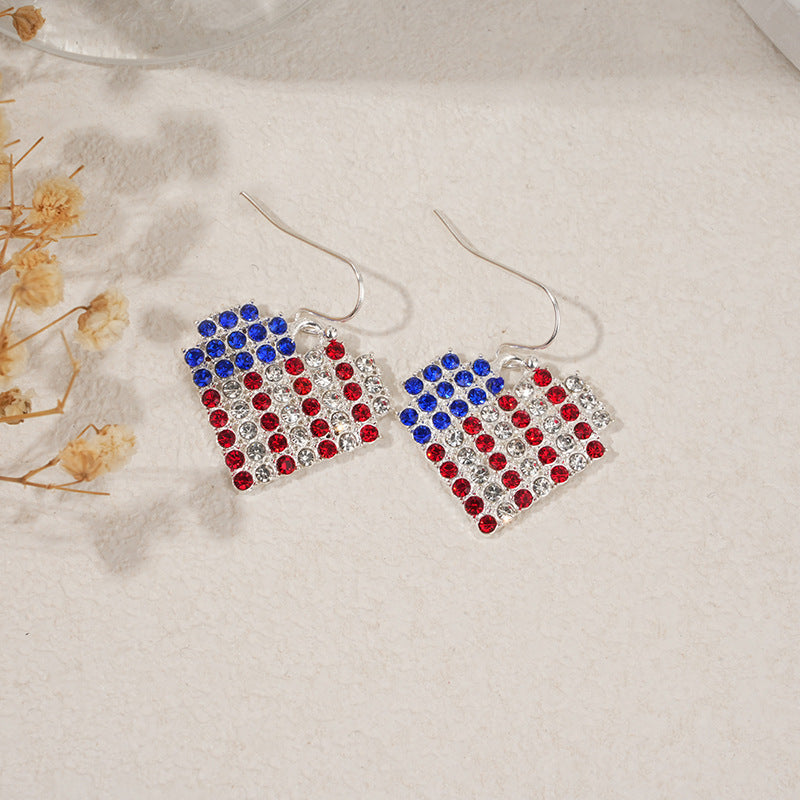 Ladies nan square crystal drop earrings with star grid and fine ear hook Bowlift