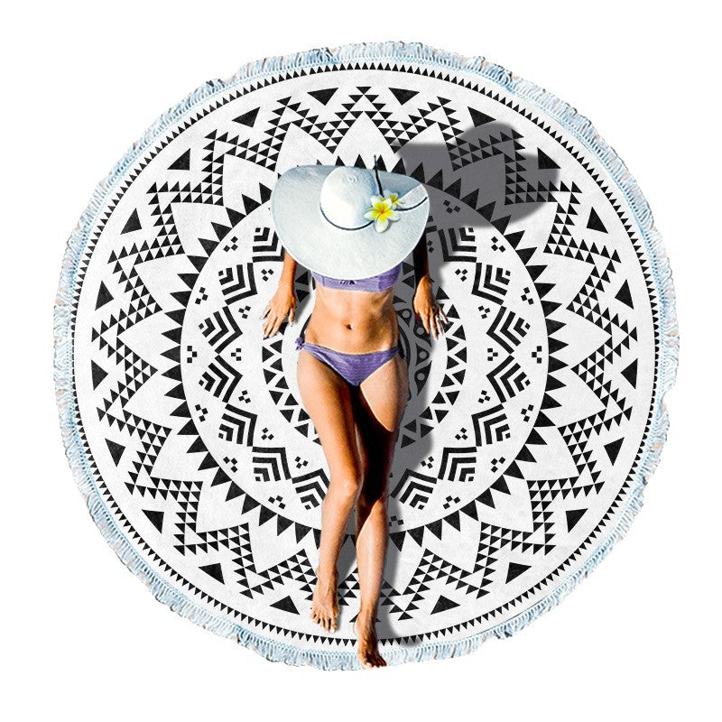 Round beach towel with colorful tropical motif Bowlift