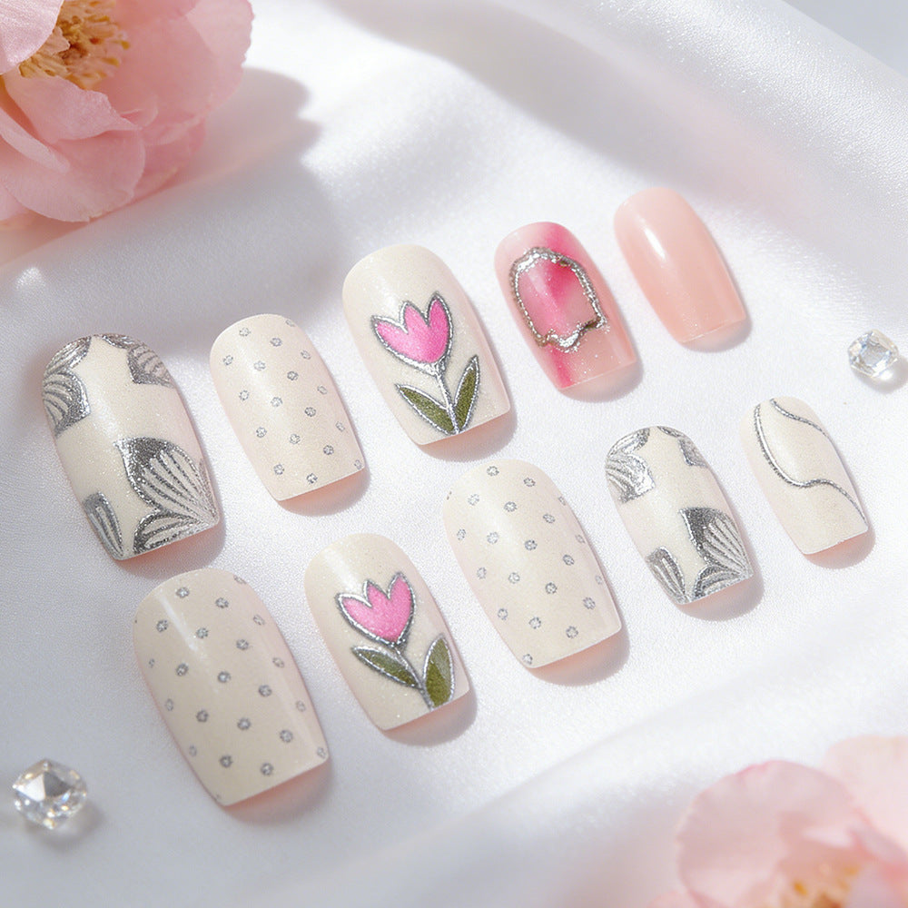 Elegant Floral Design Gel Nail Art Bowlift