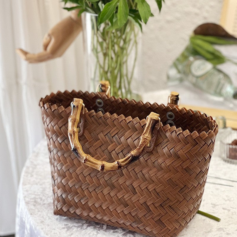 Bamboo Handle Bag Made of Braided Material Bowlift