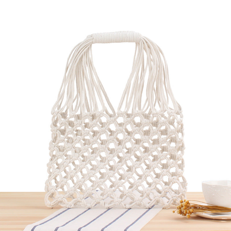 Handmade mesh tote bag with ergonomic carrying handle Bowlift