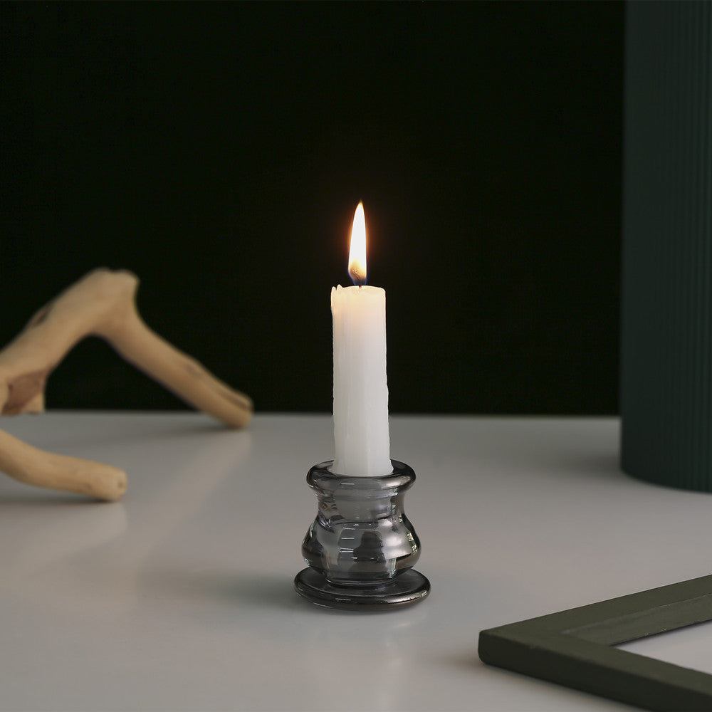Handblown Smoky Glass Taper and Short Pillar Candle Holder Bowlift