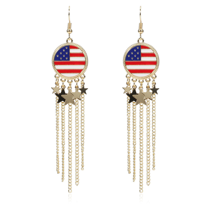 Women's nan long beaded fringe dangle earrings with enamel flag medallion and crystal drops Bowlift