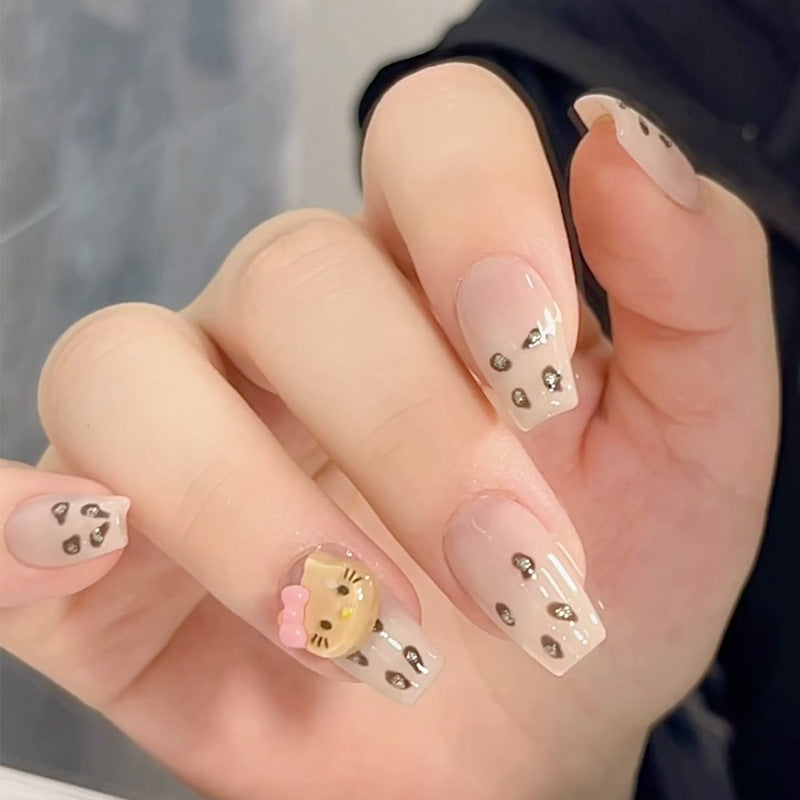 Stylish Press-On Nail Set with Artistic Leopard Design Bowlift