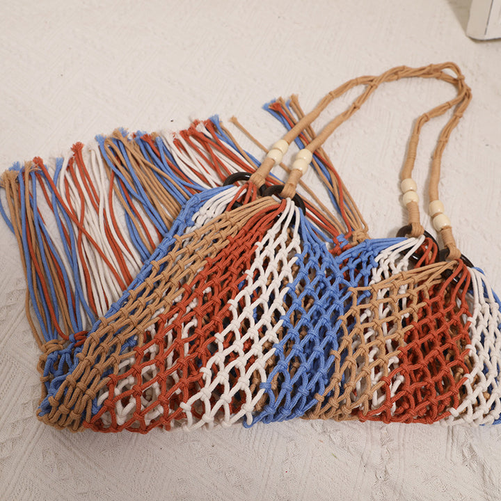 Braided tote bag with colorful fringes Bowlift