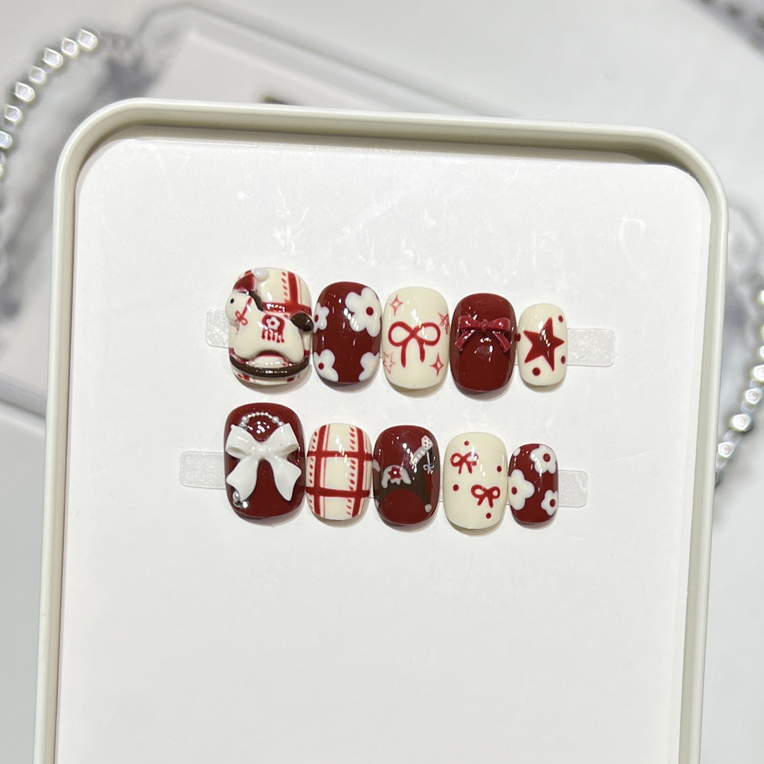 Decorative Press-On Nail Art Set with Unique Patterns Bowlift