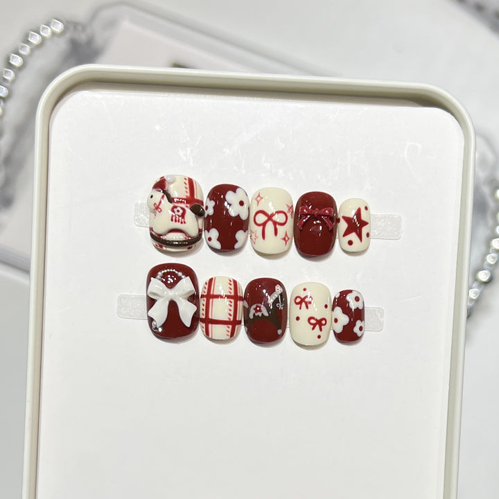 Decorative Press-On Nail Art Set with Unique Patterns Bowlift