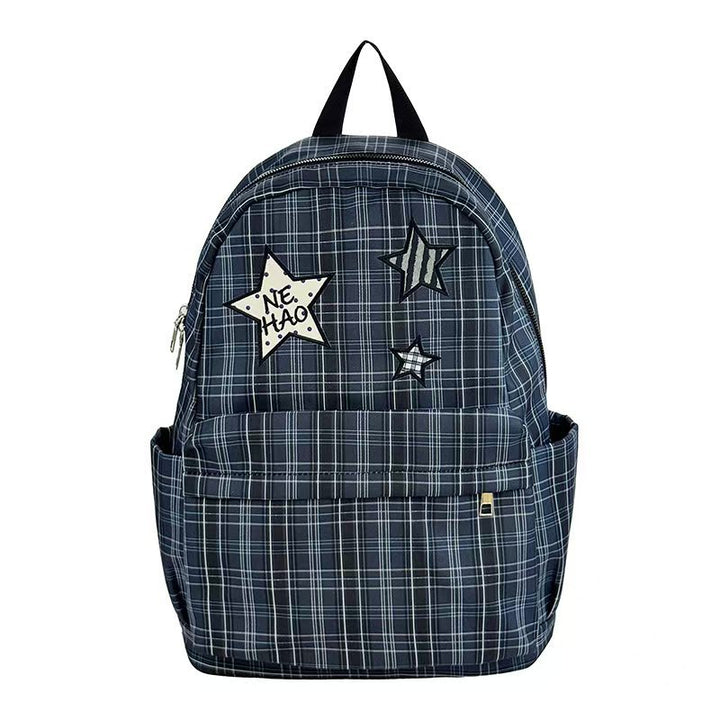 Backpack with Modern Check Pattern and Creative Star Applications Bowlift