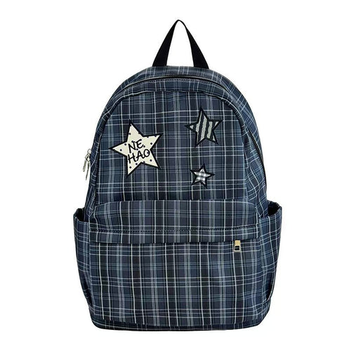 Backpack with Modern Check Pattern and Creative Star Applications Bowlift