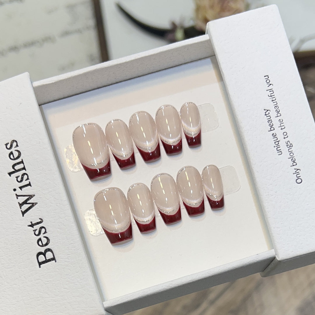 Artistic Gel Press-On Nail Set with Elegant French Tips Bowlift