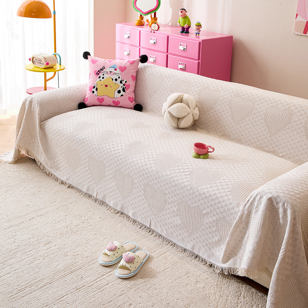 Cozy Heart Pattern Sofa Throw Blanket