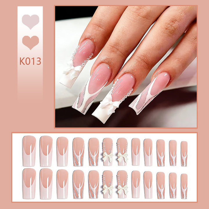 Elegant Fake Nails with Pearl and Bow Decorations Bowlift