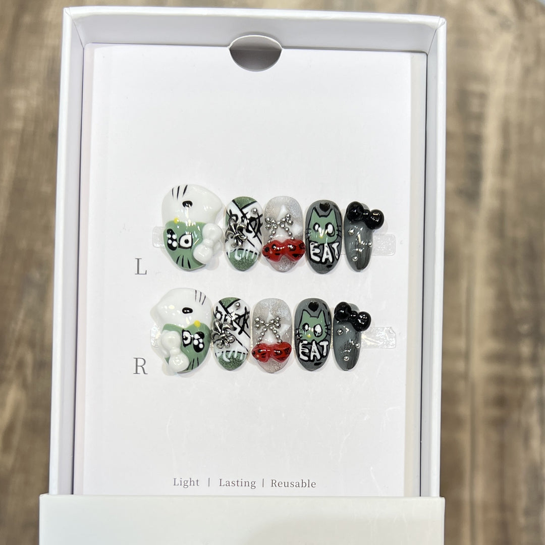 Decorative Floral Stiletto Press-On Nail Set Bowlift