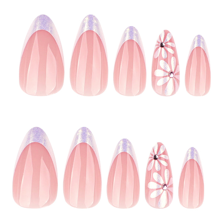 Elegant artificial nails with floral design and glitter embellishments Bowlift